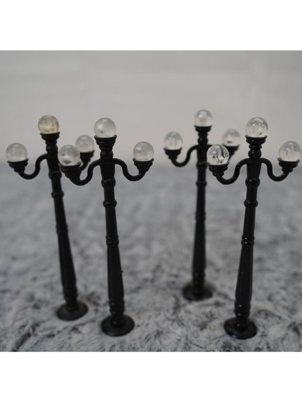 Miniature Street Lamp Posts 5” Lot of 4 Black Globe Lights Christmas Village - Picture 2 of 6